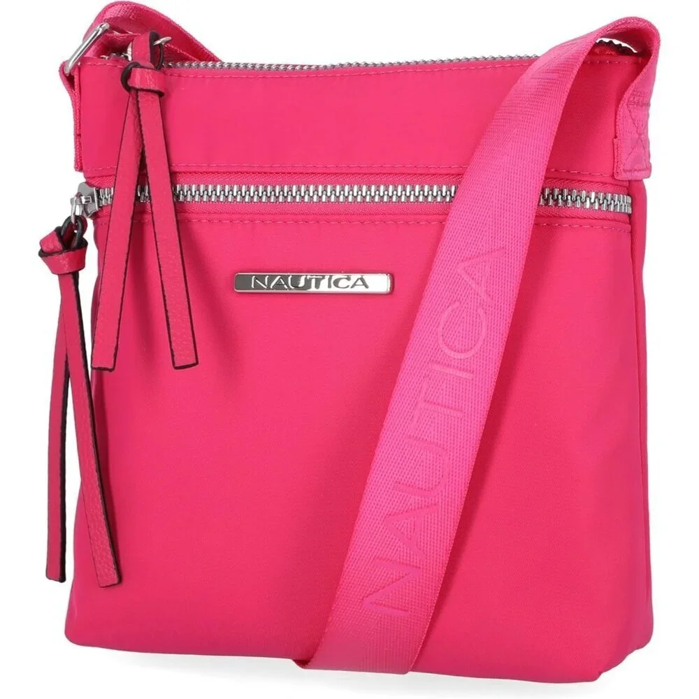 Women's Raspberry Nylon Crossbody Bag Purse with Adjustable Shoulder Strap